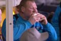 Tucking in: Wayne Shaw eats a pie in the dug-out during the game.