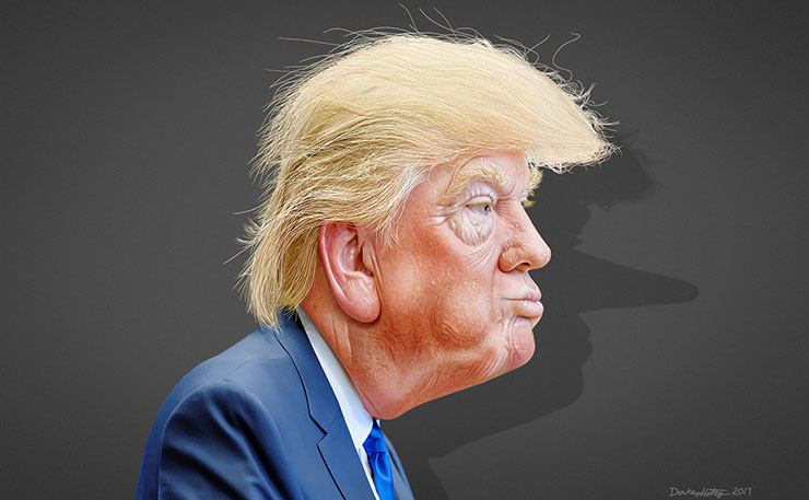 A caricature of the US president, Donald Trump. (IMAGE: DonkeyHotey, Flickr)