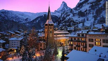 The famed Valais village of Zermatt sits below the iconic Matterhorn peak. The resort is car-free offers upscale boutiques, world-class skiing and a thriving apres-ski scene. 

