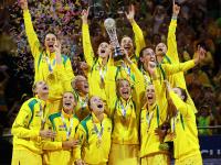 The Australian Netball Diamonds celebrate winning