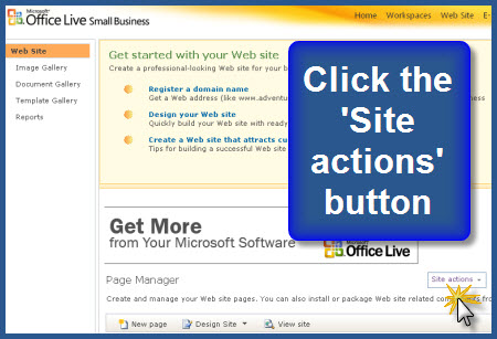 Microsoft Office Live - Site Actions