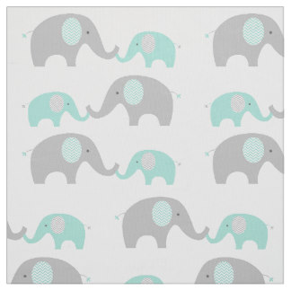 Cute Elephant Fabric Mint Green & Grey