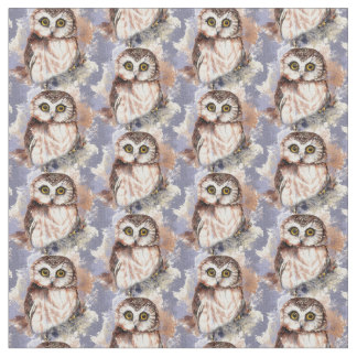 Cute Little Watercolor Owl Bird Nature art Fabric