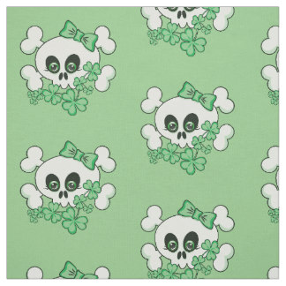 Cute Skull with Shamrocks Fabric