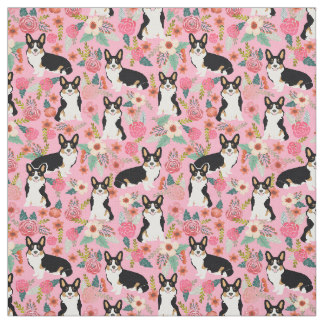 Tri Colored Corgi Floral Fabric - cute corgis