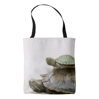 Baby Turtle Riding on Mother's Back Tote Bag