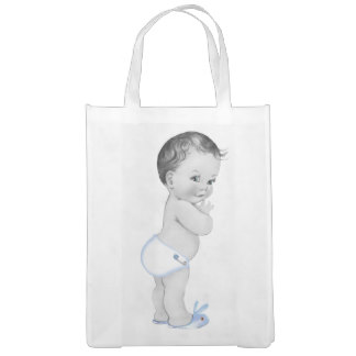 Beautiful Blue Baby Shower Vintage Boy Reusable Grocery Bag