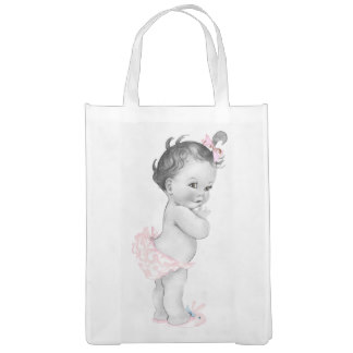 Beautiful Pink Baby Shower Vintage Girl Reusable Grocery Bags