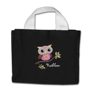 Girly Pink Owl Tiny Tote Bag