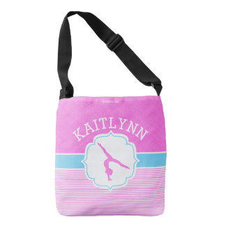 Gymnastics Pink Stripes with Baby Blue Crossbody Bag