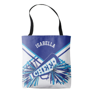 White, Blue and Baby Blue Cheerleader Design Tote Bag