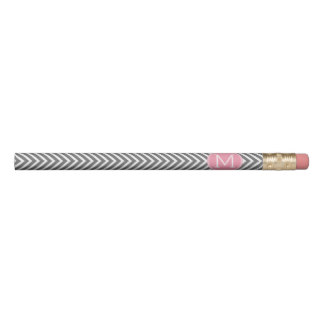 Gray and Pink Chevrons with Custom Monogram Pencil