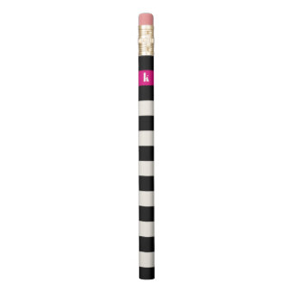 Modern Black, Cream & Fuchsia Stripe Initial Pencil