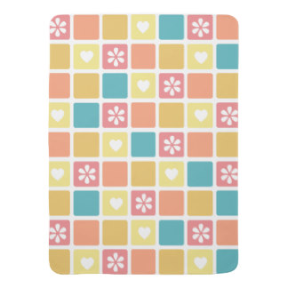 Girly Heart Square Pattern Retro Daisy Flowers Swaddle Blanket