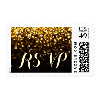 Gold Black Hollywood Glitz Glam RSVP postage stamp