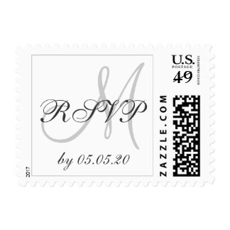 Personalized White Gray Wedding RSVP Postage