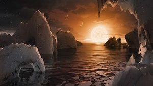 Imagine standing on the surface of the exoplanet TRAPPIST-1f. This artist's concept is one interpretation of what it could look like.Credit: NASA/JPL-Caltech