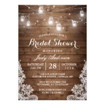 Mason Jars Lights Rustic Wood Lace Bridal Shower Card