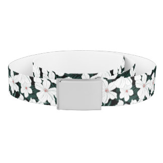 White Tropical Flowers Pattern Belt