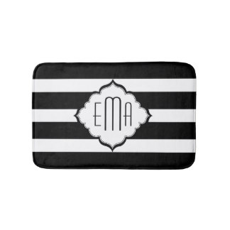 Black & White Stripes Geometric Pattern Bath Mat