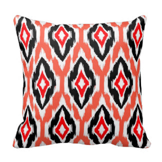 Modern coral peach Ikat Tribal Pattern 1a Throw Pillow