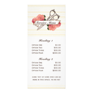 salon service menu scissors vintage floral pink