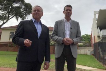 Colin Barnett and Peter Collier at a Perth school.