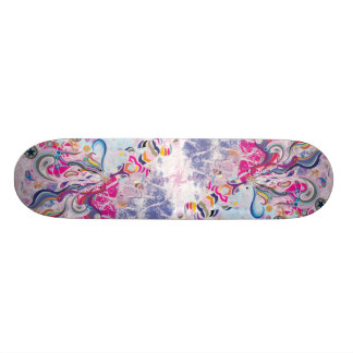 Whimsical bright pink, purple chameleon skateboard deck