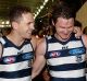 Dqangerwood no more? Joel Selwood (left) and Patrick Dangerfield formed a lethal midfield combination in 2016. 