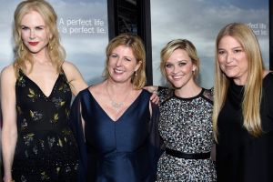 Liane Moriarty, second from left, with Nicole Kidman, Reese Witherspoon and producer Bruno  Papandrea.