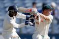 David Warner bats during the first session.