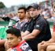 Kieran Foran of the Warriors looks on from the bench during the NRL Trial match.