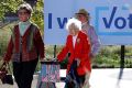 Ruline Steininger, 103, arrives at a campaign rally for Hillary Clinton on September 29, 2016 in Des Moines, Iowa. She ...
