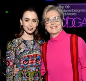 Lily Collins (L) and Meryl Streep attend the 19th CDGA (Costume Designers Guild Awards) with Presenting Sponsor LACOSTE ...