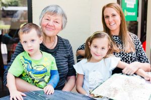 Stephanie Fadini, of Garran, with her daughter Nadia, of Sydney, and grandchildren Ari, 3, and Zara, 7.