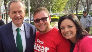 Trent Hunter with Mr Shorten and Emma Husar during last year's election campaign.