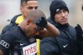 Targeted: Partizan Belgrade's Brazilian player Everton Luiz leaves the field at the weekend.