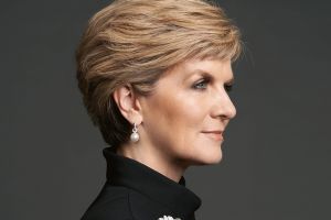 Julie Bishop as she will appear in the August issue of <i>Vogue</i>.