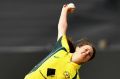 Australia's Molly Strano bowls during the second Women's International Twenty20 match against New Zealand.