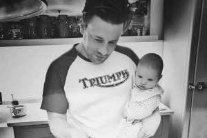 Jamie Oliver cooking with his six-month-old baby, River.