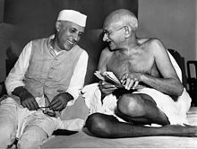 Jawaharlal Nehru sharing a joke with Mahatma Gandhi, Mumbai, July 6, 1946