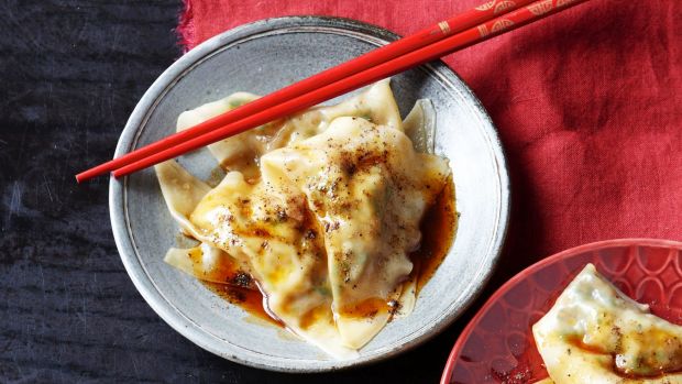 Food. Kylie Kwong's SCALLOP AND CORIANDER DUMPLINGS WITH SICHUAN CHILLI OIL. SHD SUNDAY LIFE Picture by VANESSA LEVIS SLIFE120819
