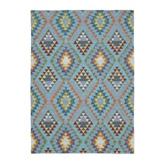 Aswan Blue Tribal Geometric Wool Kilim Rug - Floor Rugs