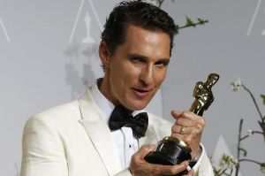 Matthew McConaughey with his 2014 Best Actor Oscar for Dallas Buyers Club.