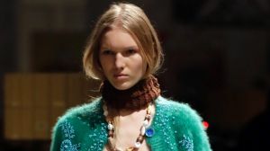 A model wears a creation part of the Prada women's Fall-Winter 2017-18 collection, that was presented in Milan, Italy, ...