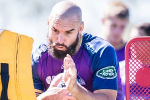 Scott Fardy trains in the build-up to the Brumbies' 2017 season opener.