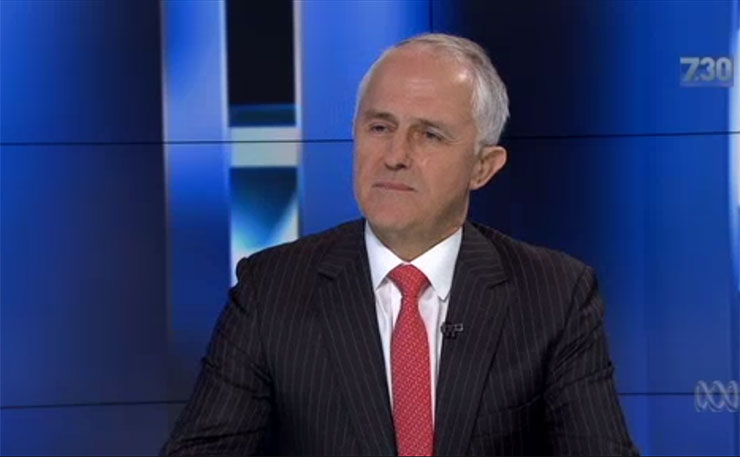 Prime Minister Malcolm Turnbull, pictured on ABC TV's 7:30 program.