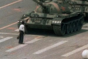 FILE--A Chinese man blocks a line of tanks heading east on Beijing's Changan Blvd. after Chinese forces crushed a pro ...