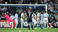 MELBOURNE, AUSTRALIA - FEBRUARY 24:  Brandon O'Neill (R) of Sydney FC scores their second goal during the round 21 ...