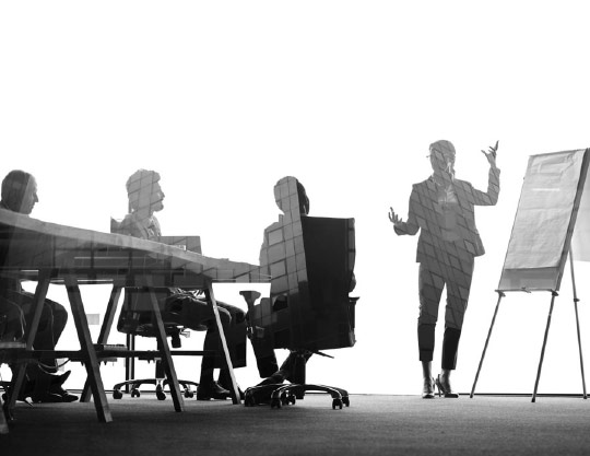 Silhouette shot of presentation being made